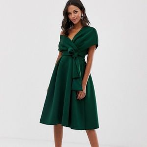 ASOS DESIGN fallen shoulder midi prom dress